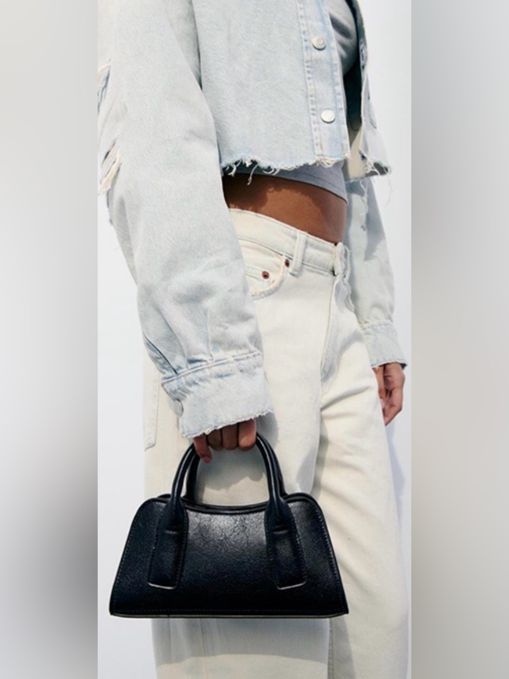 Zara Black Mini Bowler Top Handle Crossbody Bag Chain Strap